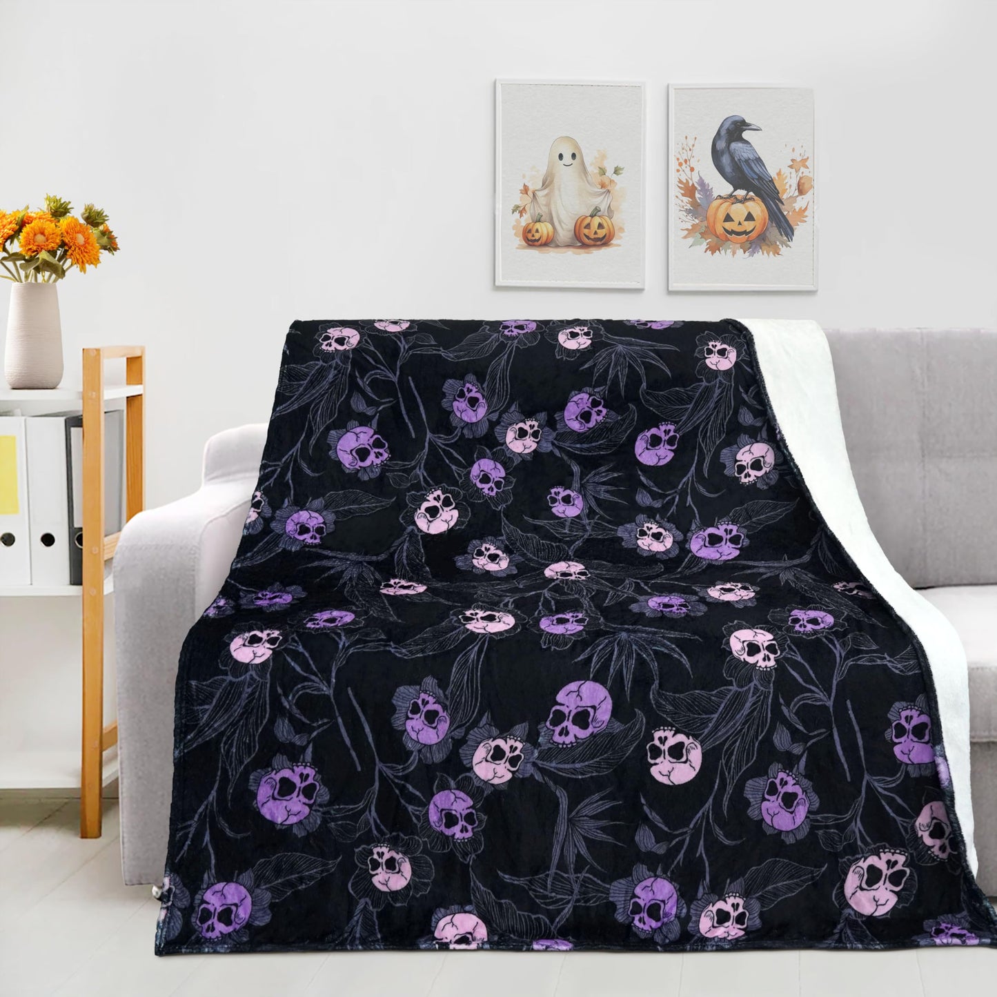 Halloween Goth Skull Throw Blanket 50x60 Inch Gothic Skeleton Blankets Soft Lightweight Cozy Plush Blanket for Halloween Decor Gifts