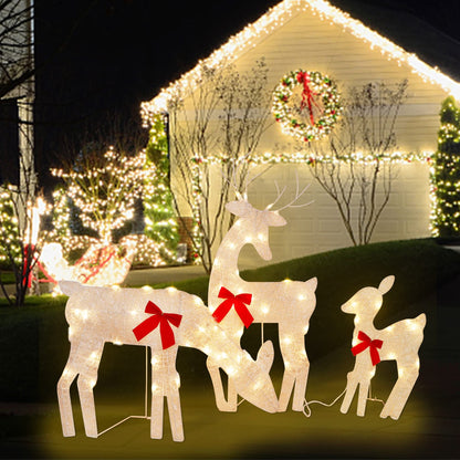 Twinkle Star 3 Pack Tinsel Reindeer Family Lighted 2D Deer Christmas Decor, with Clear 60 Count Lights, Light Up Buck, Doe and Fawn Indoor or Outdoor Yard Lawn Festive Holiday Decoration