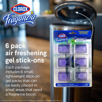 Clorox Fraganzia Adhesive Garbage Can Air Freshener Gel, Lavender with Eucalyptus Scent - No Plug, Stick On Trash Can Deodorizer and Odor Absorber, Gel Air Fresheners for Home and Kitchen, 6 Count