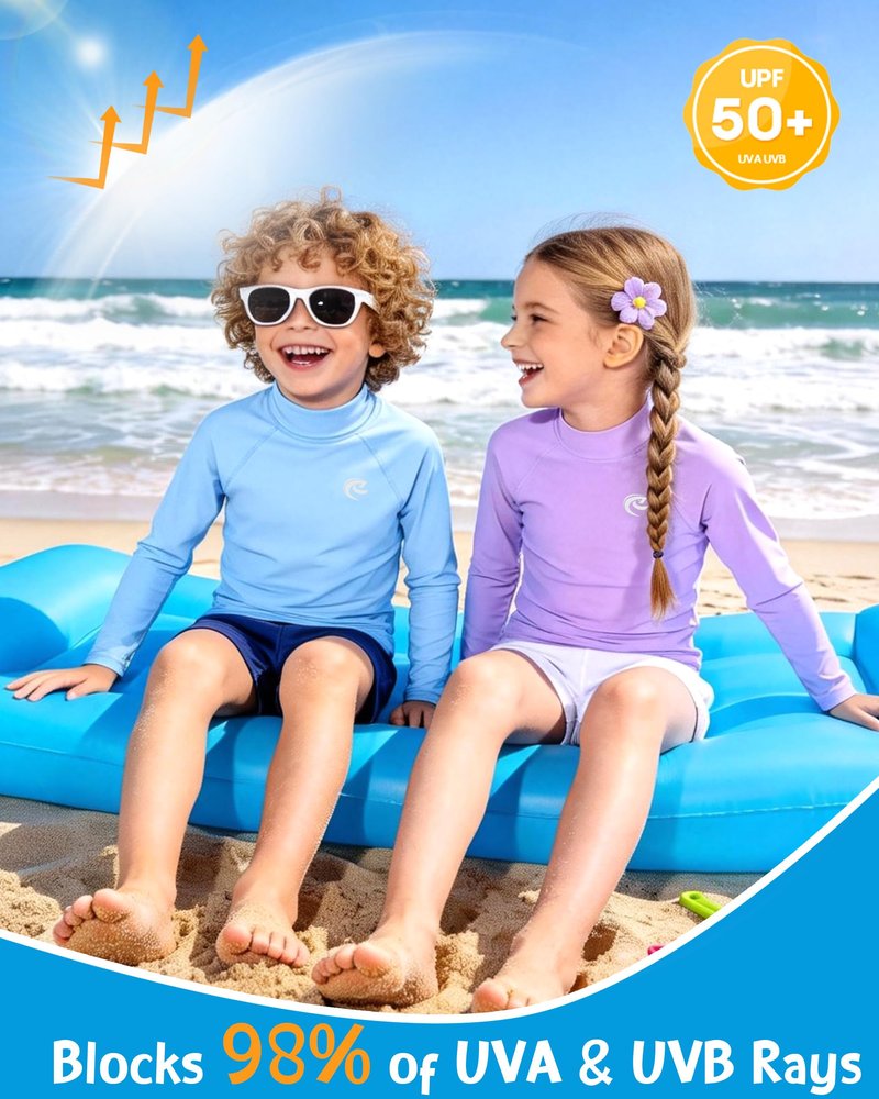 DRONIRING Boys' Long Sleeve Rash Guard, UPF 50+ Swim Shirt Toddler Kids, Quick Dry SPF UV Sun Protection Water Shirts for Beach Surf Swimming