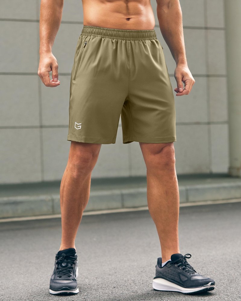 G Gradual Men's Athletic Running Shorts with Zipper Pockets Quick Dry 7"/ 5"/ 9" Workout Gym Shorts for Basketball Hiking(Dusty Khaki,7XXL)