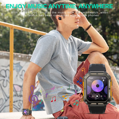 Smart watch military for men with call dials that can make calls and answer calls compatible for iOS Android, Fitness Activity tracker with IP68 Waterproof Ai voice, with 123 Sports Modes