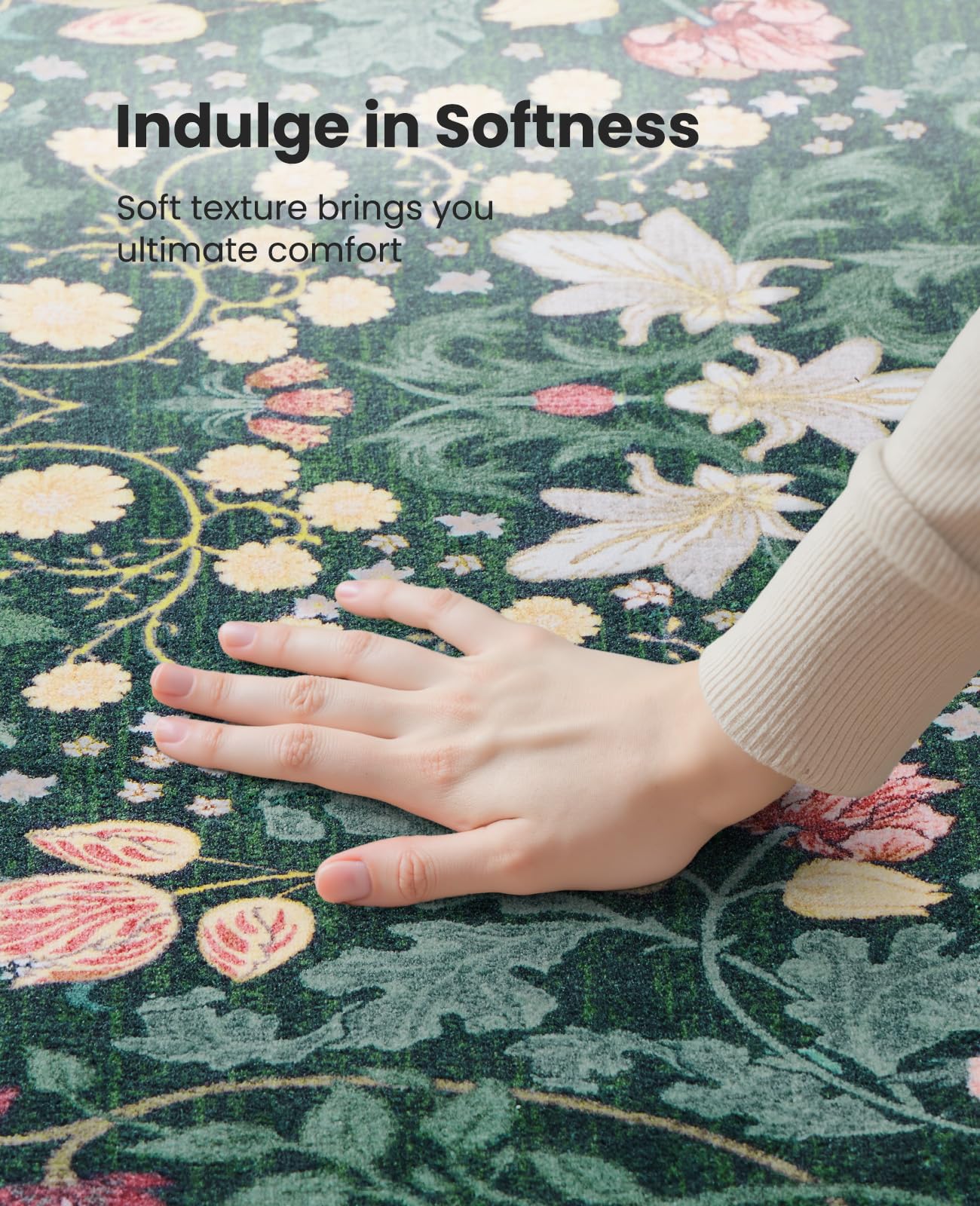 AMADA HOMEFURNISHING 8x10 Washable Area Rugs for Living Room, Non-Slip & Low-Profile Floral Large Area Rug with Durable Edge Binding, Soft Rugs for Living Room, Bedroom, Dining Room
