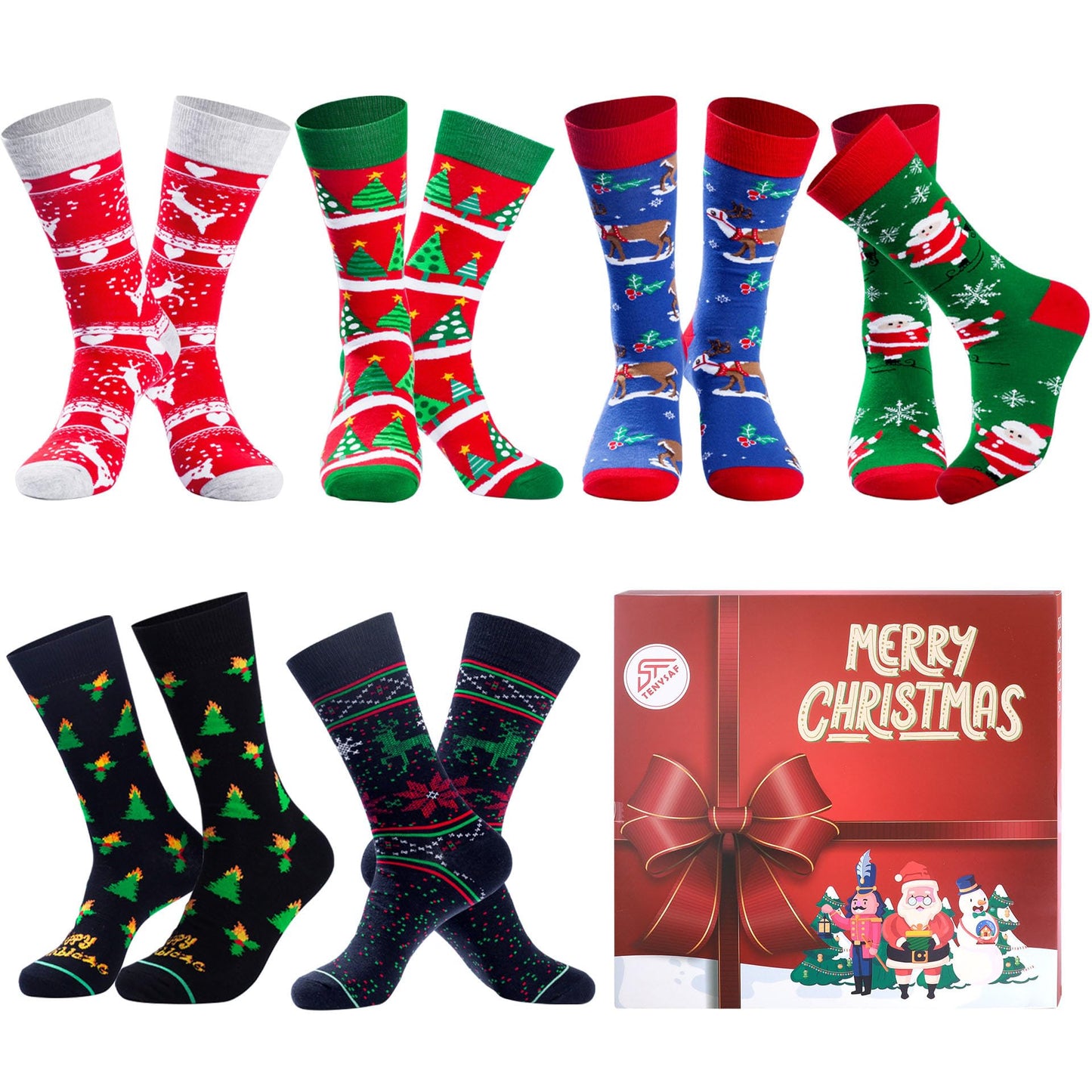 BIRCEN Mens Funny Socks Christmas Socks for Men Women Colorful Fun Novelty Crew Patterned Socks 6 Pairs US 7-13