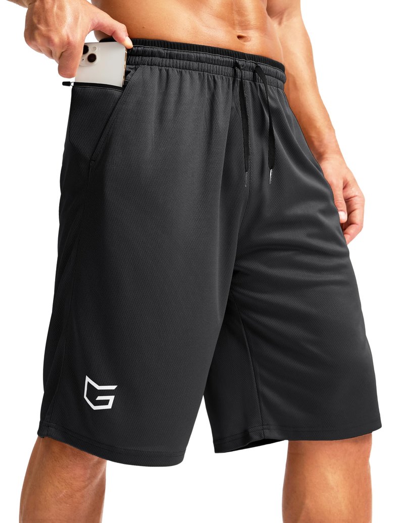 G Gradual Men's Long Basketball Shorts with Zipper Pocket 11'' Quick Dry Gym Shorts Lightweight Mesh Athletic Shorts for Men(Black,M)