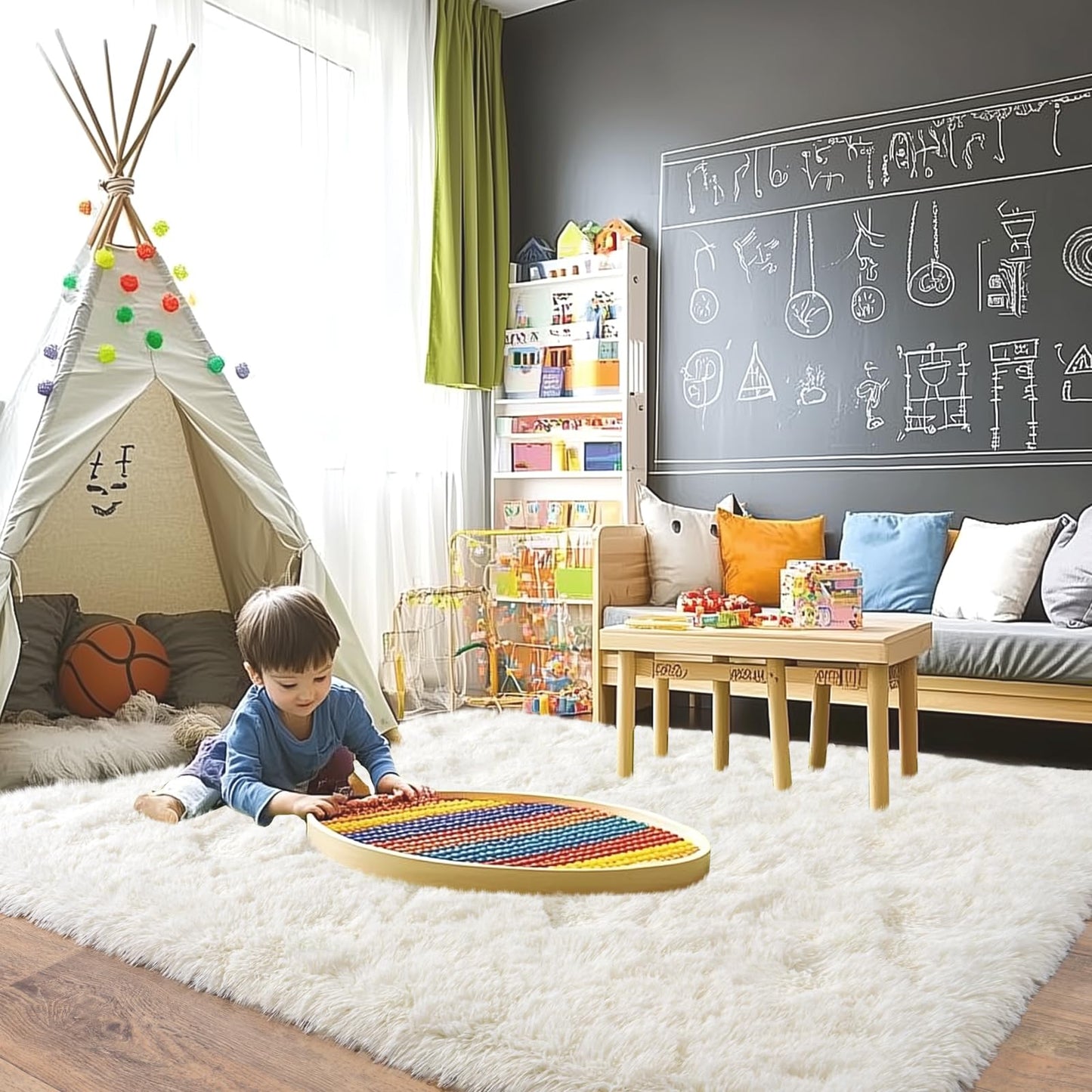 Pionblank Large Rug for Living Room 6x9 Feet, Modern Soft Shag Area Rug, Plush Fuzzy Carpet for Bedroom Girls Boys Room Home Nursery Teens Dorm Decor, Cream White