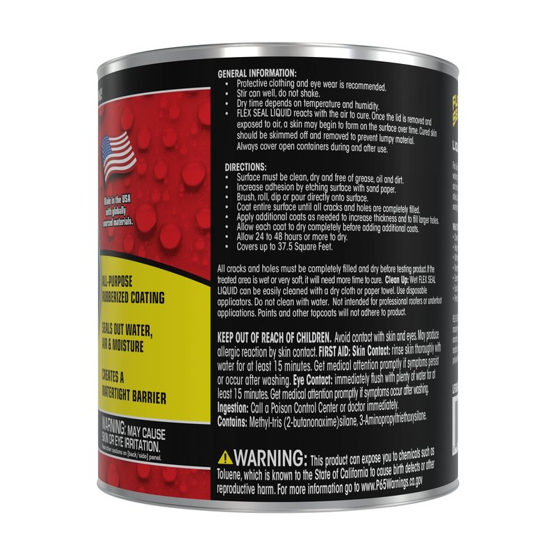Flex Seal Liquid, Rubber Coating Sealant, Waterproof, Flexible, Breathable, and UV Resistant, Roof Repair, Basements, RV, Campers, Trailers, Marine, EPDM, Masonry, Black, 32 oz