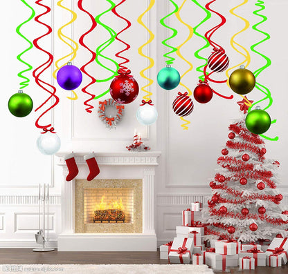MAFENT Christmas Decorations Ceiling Hanging Swirls & Spiral Streamers for Home, Office, School - 16 Swirls, 14 Spirals - Plastic & Paper - Christmas, Festival, Party Decor
