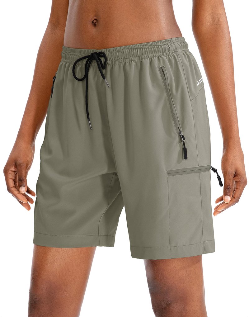 SANTINY Women's 5''/ 7''/9'' Hiking Cargo Shorts Quick Dry Lightweight Summer Shorts for Women Athletic Golf Zipper Pockets(Silver Sage_S)