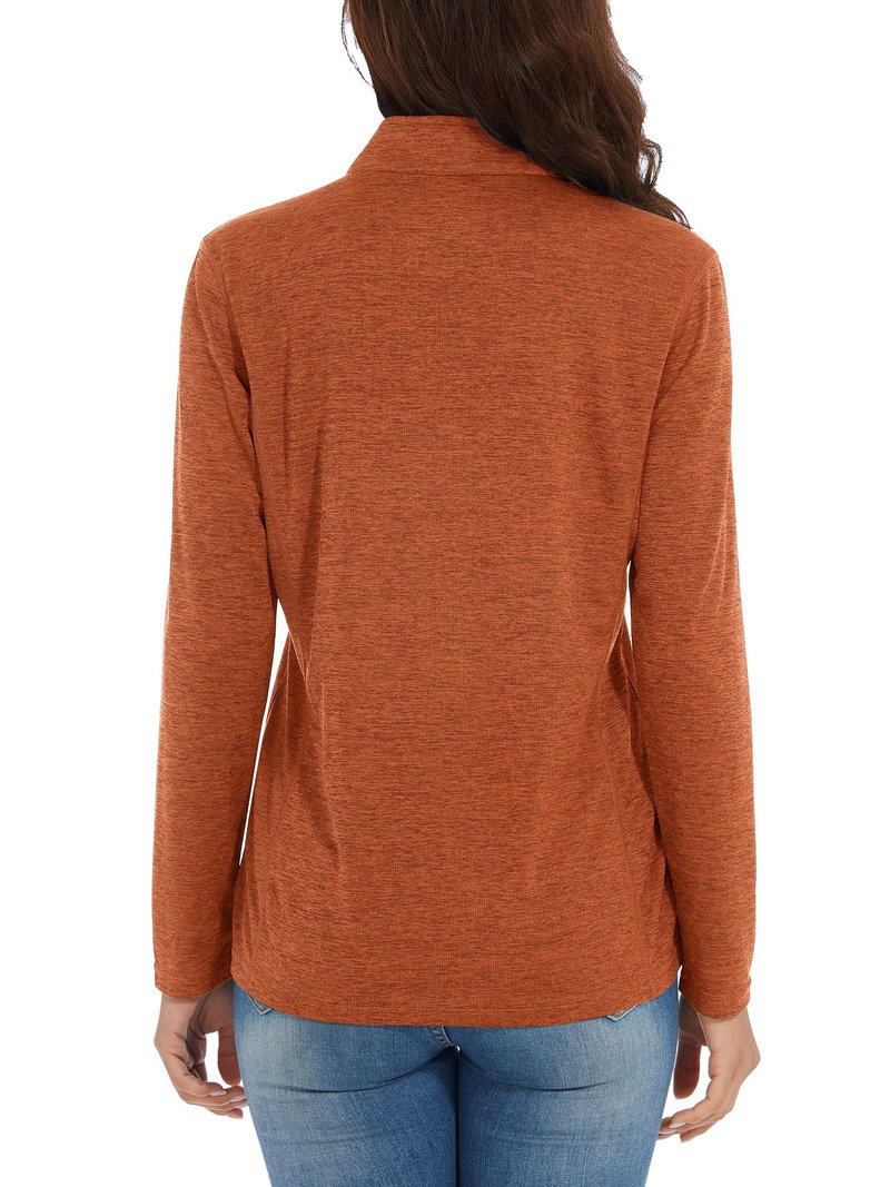 MAGCOMSEN Hiking Shirts Women 1/4 Zip Long Sleeve Shirts Dry Fit Tops Women Athletic Running Sun Shirts Dark Orange M