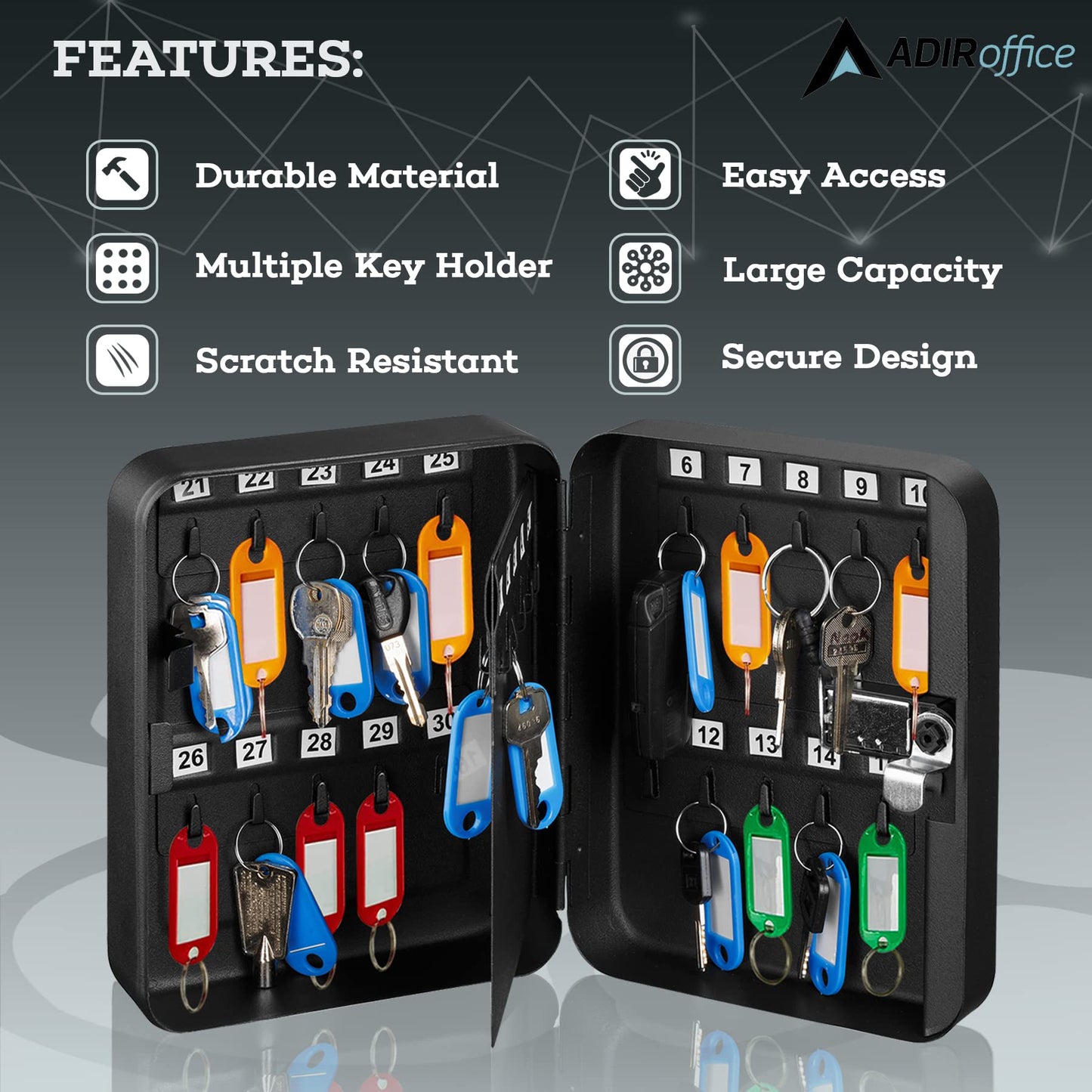 AdirOffice Steel Combination Lock Keys Cabinet Security Storage Box Organizer Holder Locked Key Box Wall Mount 30 Slots