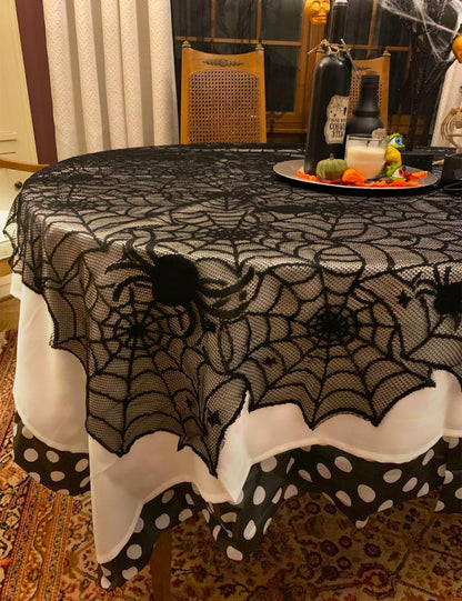 Halloween Table Cloth, Black Spider Web Lace Tablecloth for Rectangle Tables, Gothic Halloween Decor for Masquerade, Scary Movie Nights, Dinner Party Table Decorations 60 x 71 inch