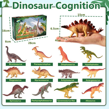 HERSITY Dinosaur Toys for Boys Age 3, 12 PCS Large Realistic Dinosaur Figure Set, 6-7 inch T-rex Triceratops Playset Animal Interactive Toys Gifts for Kids 4 5 6 7 Years Old
