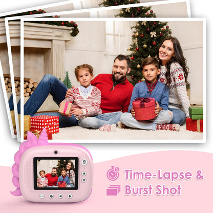 HiMont Kids Camera Instant Print, Digital Camera for Kids with No Ink Print Paper & 32G TF Card, Selfie Video Camera with Color Pens for DIY, Fun Gift for Girls Boys 3-14 Years Old (Pink)
