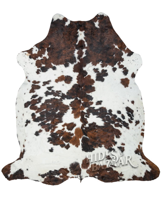 HIDES BAZAAR Original Tricolor Cowhide Rug Premium Cowhides Leather with Mixed White, Brown & Black Color Pattern - Natural Cowhide Rug for Office & Home Decor - Cow Hide Rugs 6x7-8 ft
