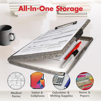 Dexas Slimcase 2 Plastic Clipboard with Storage and Side Opening, Heavy Granite, Office Supplies Clipboards to Organize, Carry and Store, A4 Holder, Nursing Clipboards