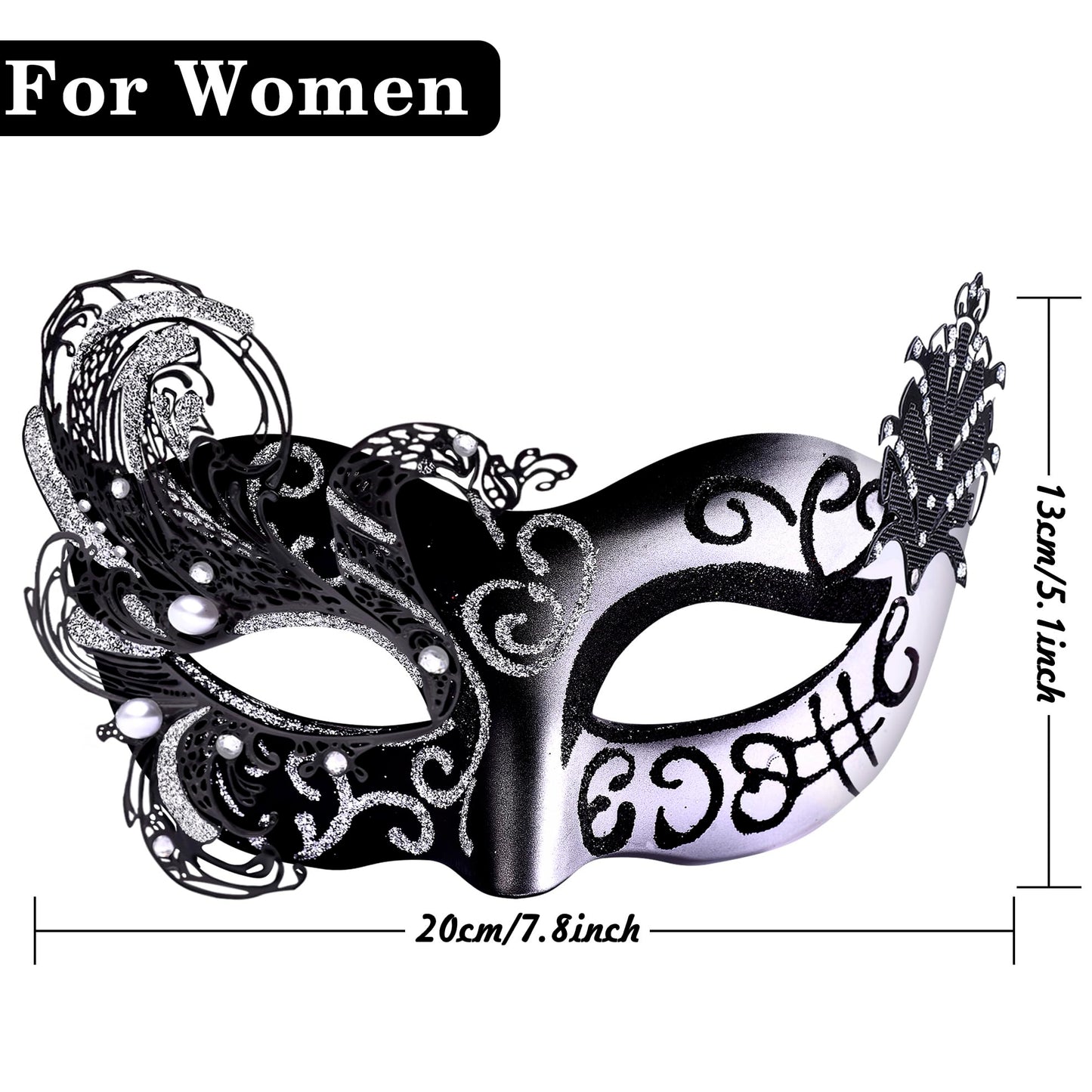 SIQUK Couple Masquerade Masks Metal Venetian Party Mask Halloween Costume Mask Mardi Gras Mask for Couples Women and Men