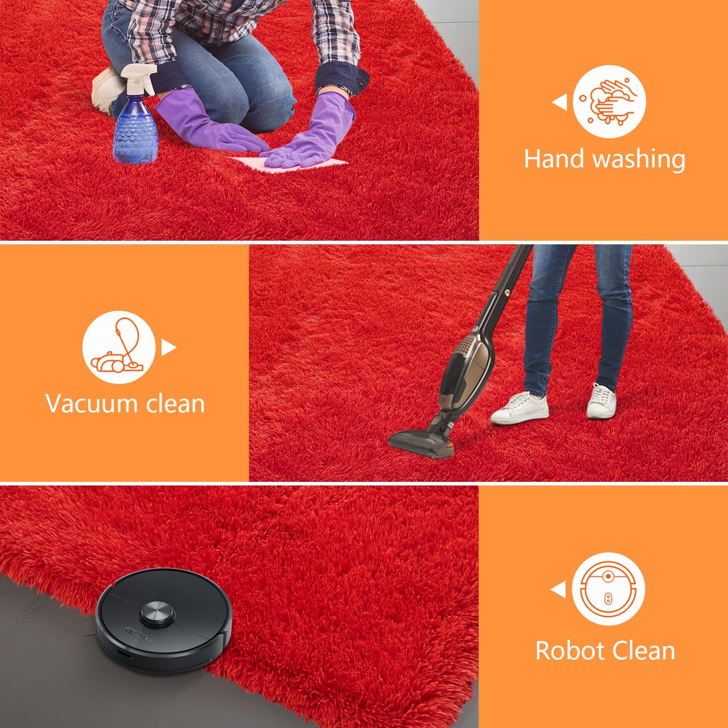 Red Shag Area Rugs for Bedroom Living Room,Ultra Soft Fluffy Christmas Area Rugs 8x10 for Dorm,Indoor Carpet Plush Rugs for Living Room Home Decor (Red, 8x10 Feet)