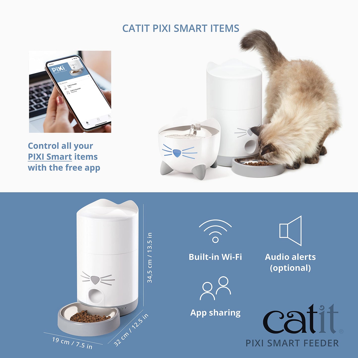 Catit - PIXI Smart Feeder - Automatic Cat Food Dispenser - Timed Pet Feeder for Cats with Dry Food Dispenser, Dessicant Bag, Portion Control, WiFi Enabled