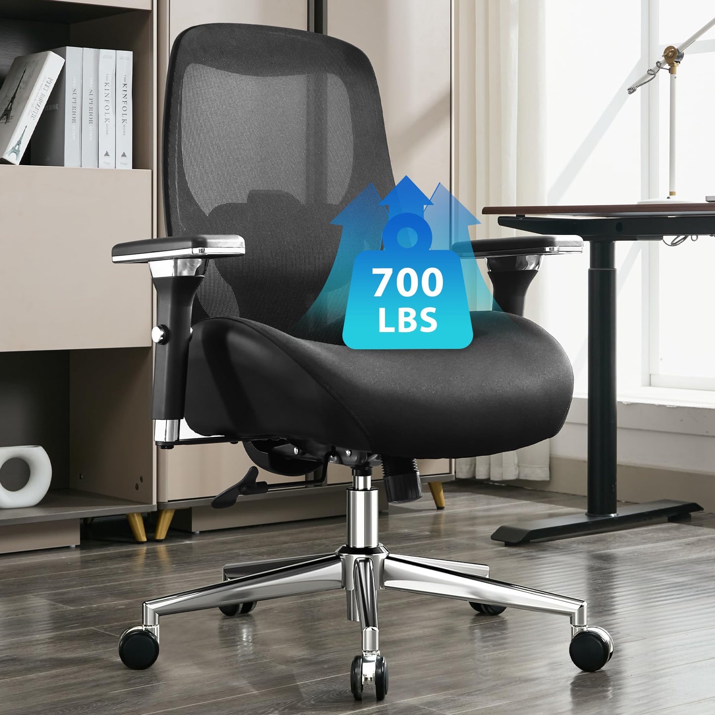 BOSMILLER 700lbs Big and Tall Office Chair with Wide Thick Seat Cushion for Sitting All Day,Ergonomic Mesh Desk Chair with Adjustable Lumbar Support for Heavy People,4D Armrests