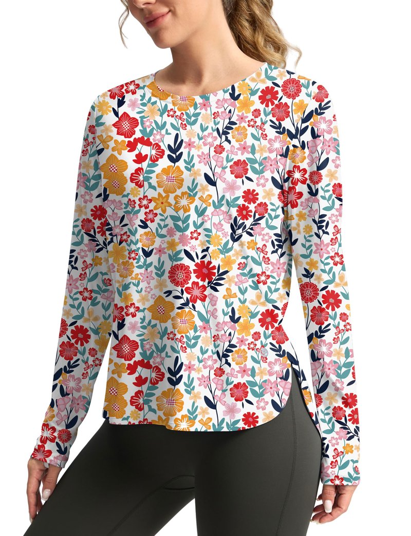 Women's Sun Shirts UPF 50+ Long Sleeve UV Protection Shirt Lightweight Quick Dry Workout Hiking Tops for Women(Pink Floral,XXXL)