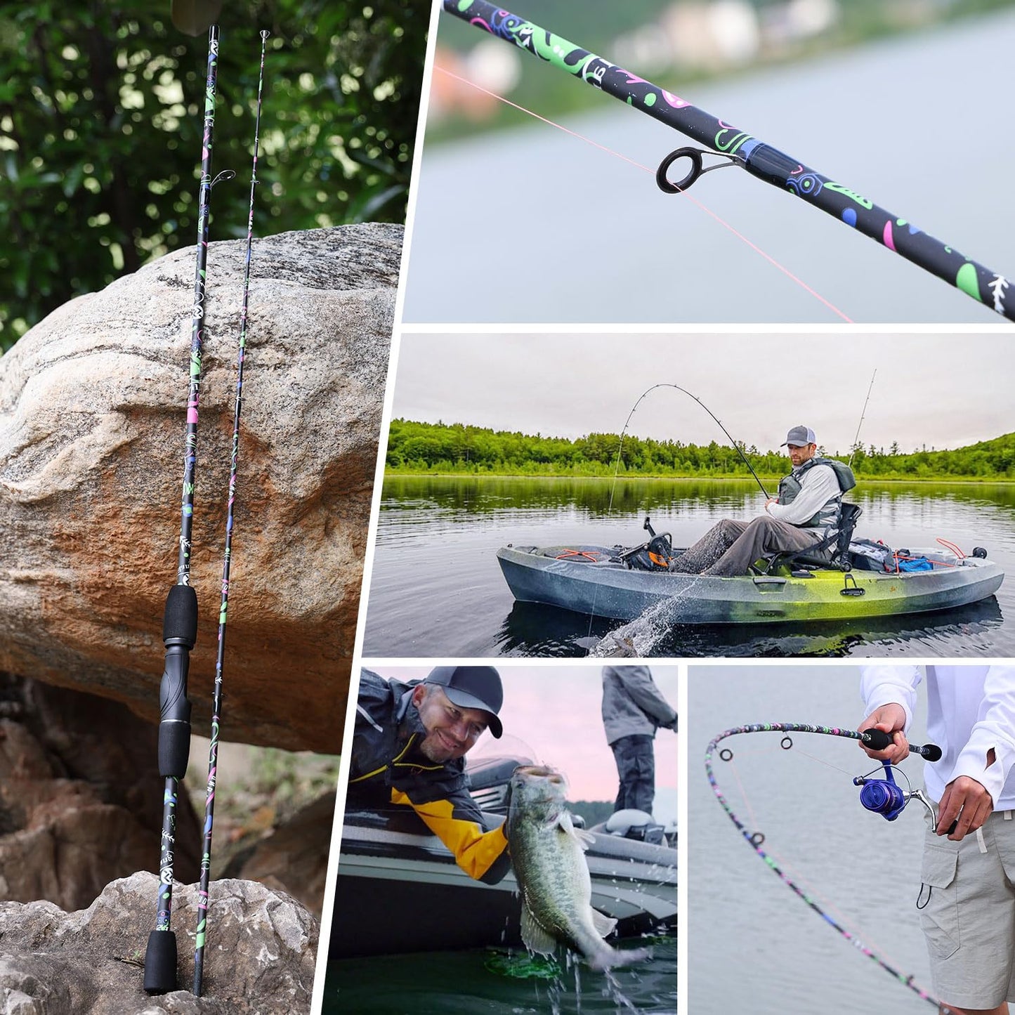 Sougayilang Fishing Rod, 2-Piece Fiber Glass Spinning Rod with EVA Grip, Smooth Transition Fishing Pole- 6'0"