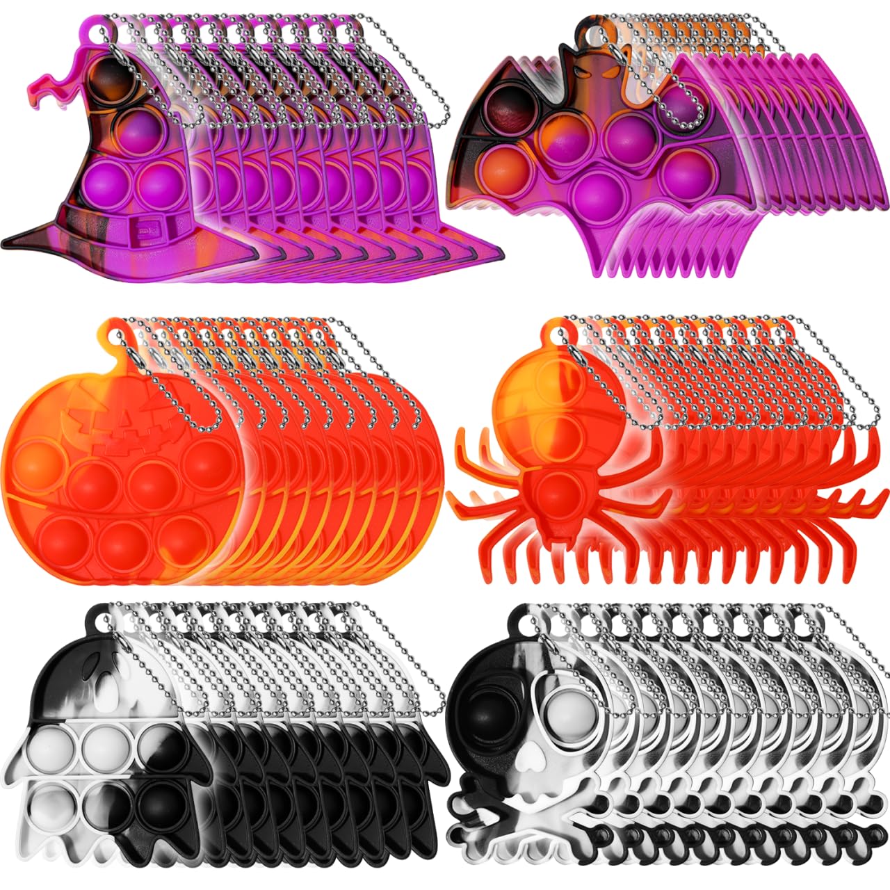 Halloween Mini Push Pop Bubble Fidget Toy, Keychain Bubble Pop Desk Toy, Fidget Keychain Relieve Anxiety Stress Pop Fidget Toy (60pcs)