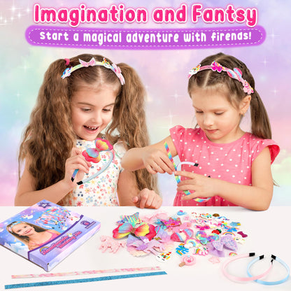 Pourbibi Unicorn Headband Making Kit for Girls Age 3+, Creative Craft Kits for Kids, DIY Fun Hairbands & Hair Accessories Toys Set - Birthday Presents & Gifts for Girls Age 3 4 5 6 7 8 Years Old