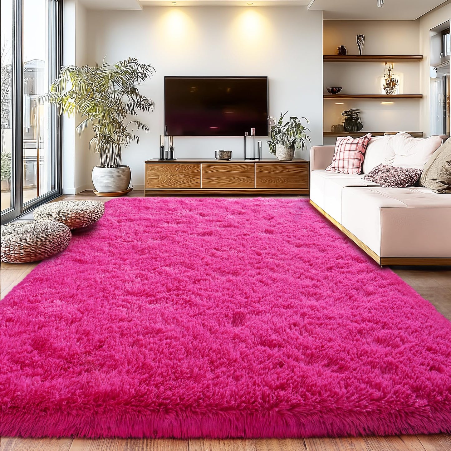 Soft Shaggy for Bedrooms, Hot Pink Area Rug, Fluffy Rugs for Living Room, Cozy Fuzzy Carpet for Kids, Perfect Indoor Decor for Boys and Girls 4x6 Feet