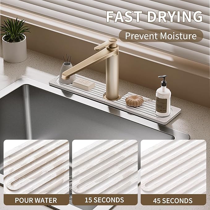 Faucet Mat for Kitchen Sink, Diatomite Stone Drying Sink Protectors, Bathroom
