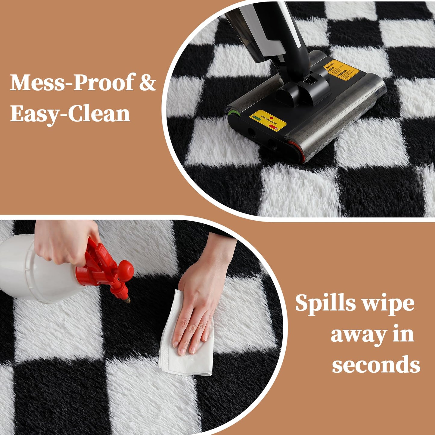 ThreadGlobe Checkered Shag Area Rug 4'x6', Black and White Plush Rug for Living Room, Non-Slip Soft Carpet for Bedroom Nursery, Modern Floor Decor with Grid Pattern, 4x6