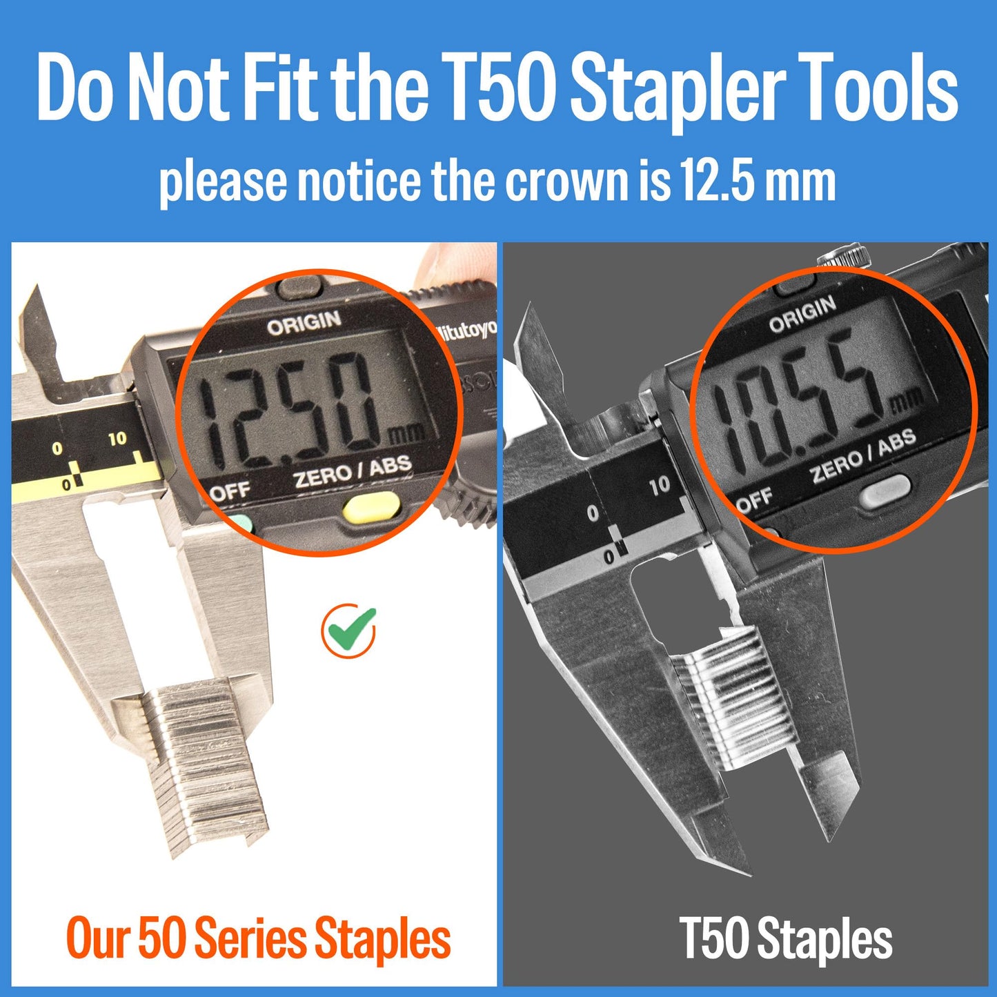 meite 20 Gauge 304 Stainless Steel Upholstery Staples, 1/2-Inch Crown with 1/2-Inch Leg Length, Heavy Duty Staples for Construction, Furniture, Crafts & DIY Projects (1 Box)