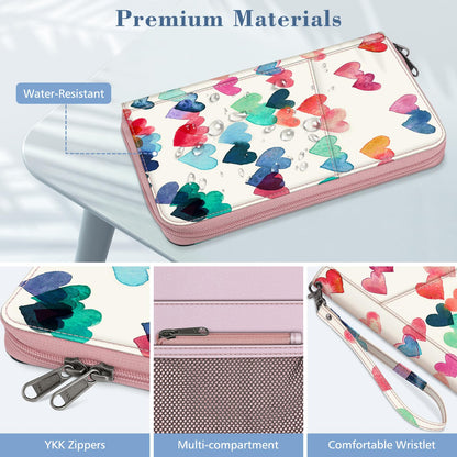 Fintie Family Passport Holder Wallet, RFID Blocking Travel Document Organizer Clutch Bag Credit Cards Case Cover for Women Men, Raining Hearts