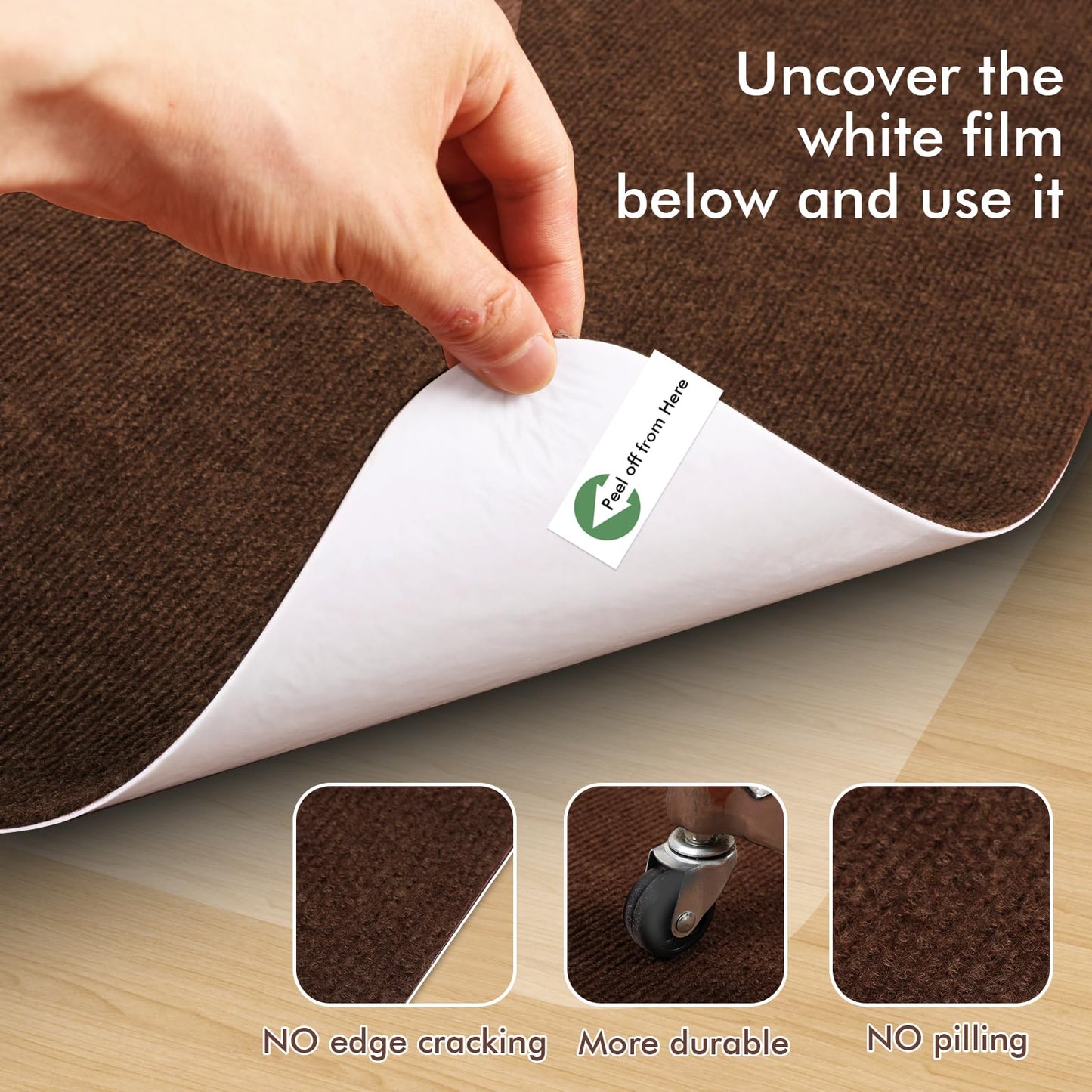 Office Chair Mat for Hardwood Floor, Anti-Slip Chair Mat for Gaming and Computer Desks, Large Floor Protector for Rolling Chair, Easy to Clean, 48"x36", Brown