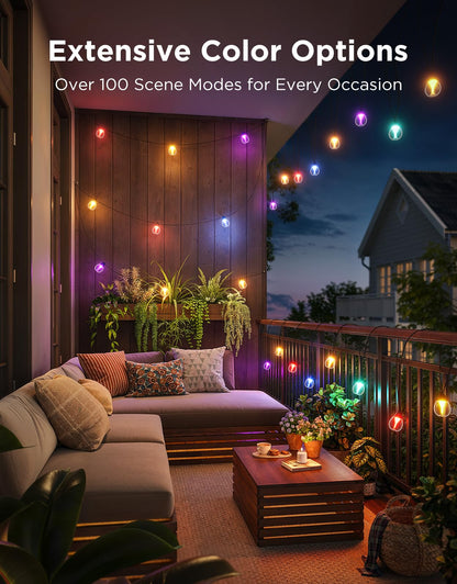 Govee Outdoor Clear Bulb String Lights, 48ft RGBWIC Outdoor Lights with 15 Dimmable Warm White LED Bulbs, 111 Scene Modes for Patio, Backyard, IP67 Waterproof, Works with Alexa, Google & Matter