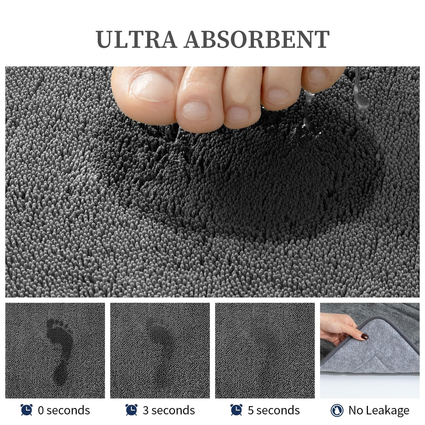 YIHOUSE Bathroom Rugs Sets 2 Piece, Towel-Like Soft Absorbent Thick High Density Memory Foam Bath Mat Set, Non-Slip Machine Washable Bath Rugs for Bathroom, Tub & Shower (24"x17"+24"x20"U, Dark Grey)