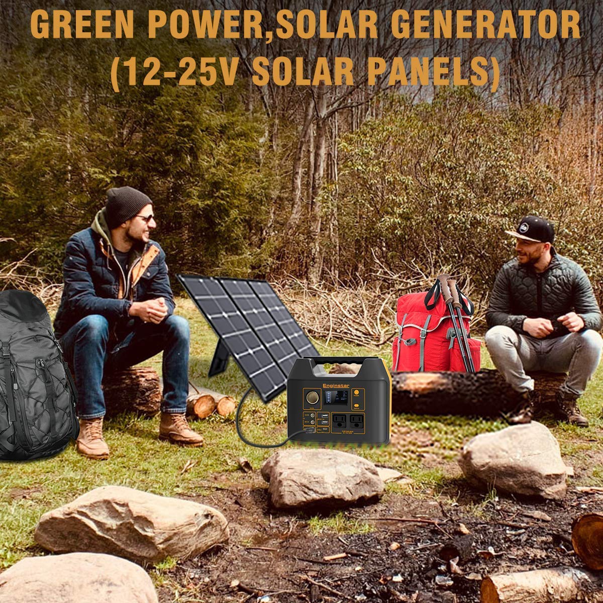 Portable Power Station EnginStar 300W Solar Generator 110V 296Wh Power Bank Two Pure Sine Wave AC Outlet 80000mAh Lithium Battery Pack for Camping Outdoors Trip RV Hunting Vans Emergency Backup