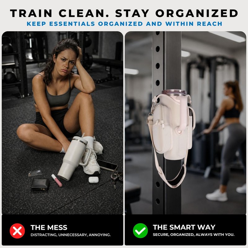 Tumbler Carrier Bag for Stanley & Owala 30–40oz, Magnetic Water Bottle Holder for Gym Equipment, Crossbody Cup Holder with Phone Pocket