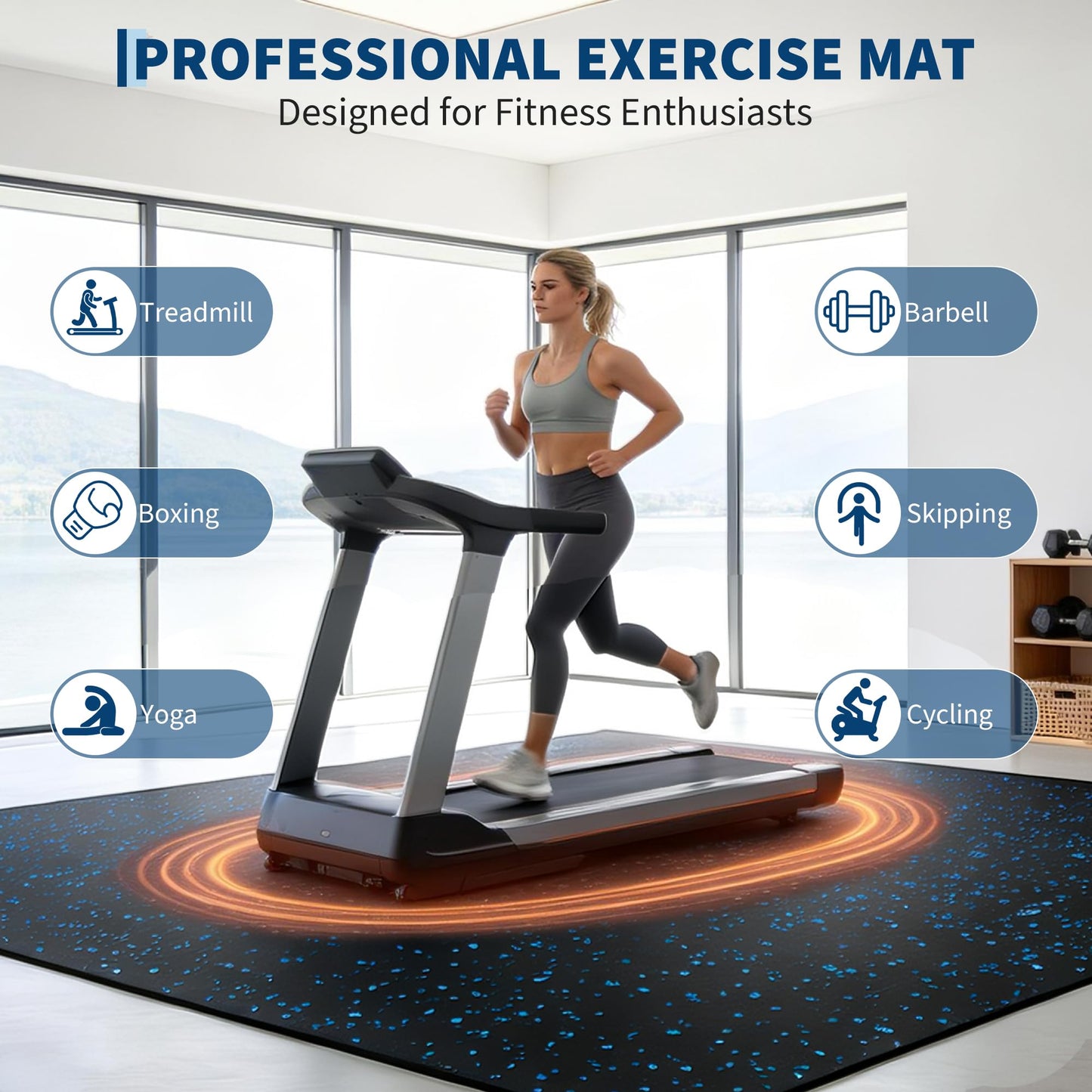 0.56" Thick 48 Sq ft Exercise Equipment Mats,12 Tiles Rubber Interlocking Puzzle Gym Flooring with High Density EVA Foam for Home Gym, Heavy Weight Workout, 24 x 24in Black/Blue