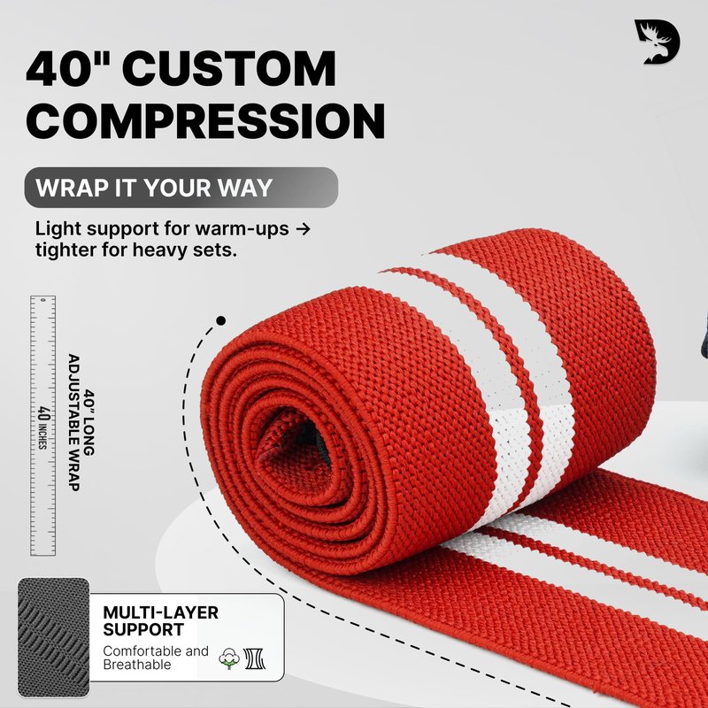 DMoose Fitness Elbow Wraps for Weightlifting (Pair) - 40'' Adjustable Strap for Gym Workout & Bench Press, Compression Elbow Sleeves for Tendonitis, Joint Support, Powerlifting & Deadlifts
