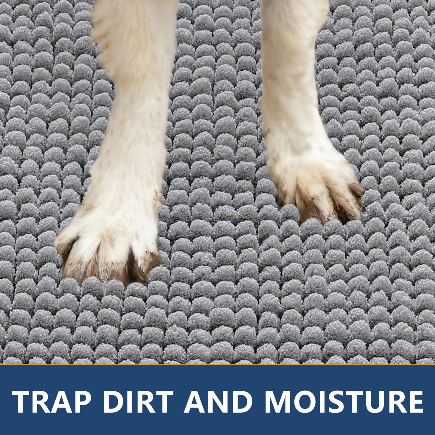 Smiry Dog Door Mat for Muddy Paws 48x30, Absorbent Microfiber Dirt Trapper Pet Doormat, Non-Slip Washable Quick Dry Chenille Front Door Mat, Entryway Rug for Indoor and Outdoor, Grey