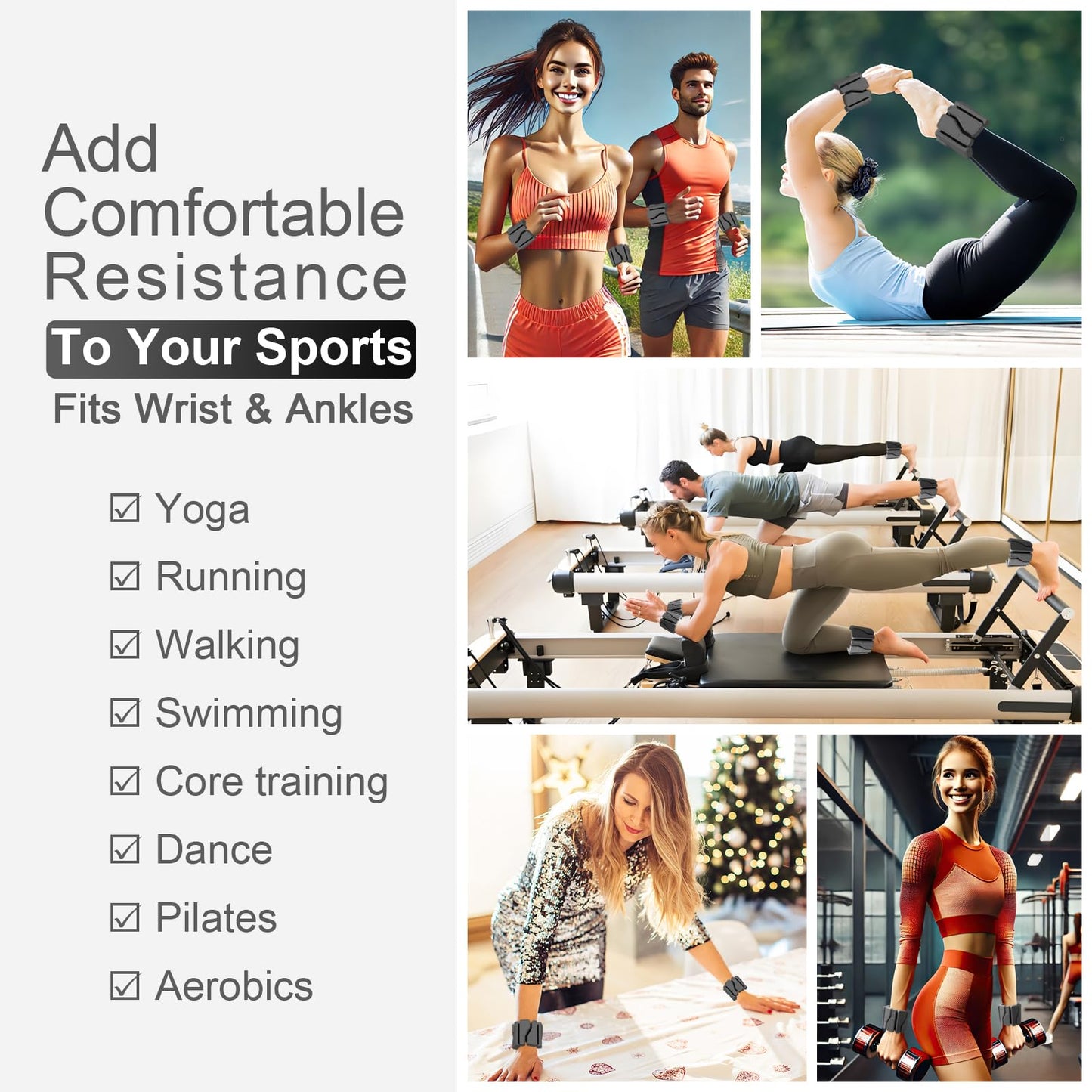 ADLIFE Adjustable Wrist Ankle Weights for Women Men Kids, 2 Lbs Wearable Arm Leg Weights Set of 2(1 Lb Each), Weighted Wristbands Exercise Weights for Walking Running Pilates Yoga Travel Pool Exercise Home Gym Workout