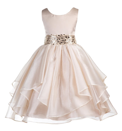 ekidsbridal Asymmetric Ruffled Organza Sequin Flower Girl Dress Toddler Girl Dresses 012S 12