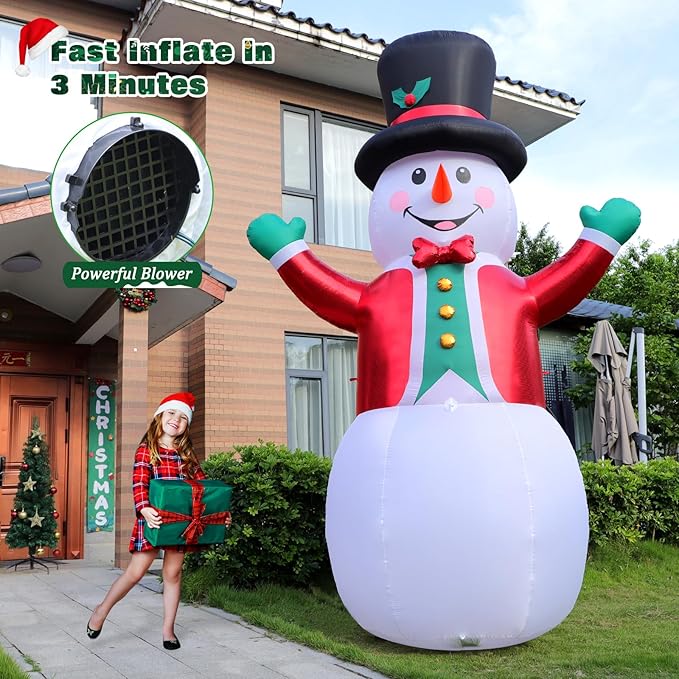 FunFanso 12 FT Christmas Inflatable Giant Snowman Outdoor Decorations, Blow up Snow Man Wear Magic Hat & Red Suit, Built-in Bright LED Lights for Holiday Lawn Yard Garden Patio Porch Xmas Party Decor
