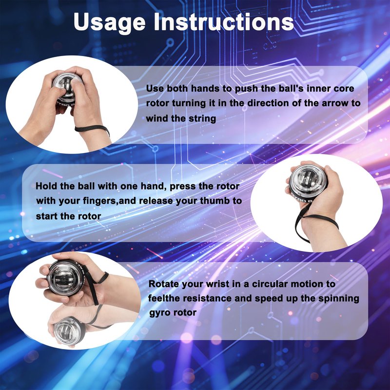 Torque Ball Hand Exerciser Auto-Start Wrist Power Gyro Ball with LED Lights Grip Strength Trainer, Forearm Strengthener, Hand Exerciser Devices, Wrist Strengthener, Colorful Lighting & Portable Case