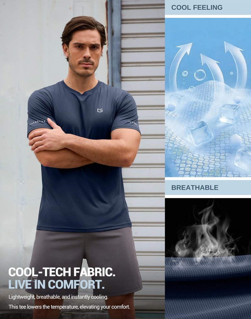 Men's Workout Breathable T-Shirts Dry Fit UPF 50+ Sun Shirts Quick Dry Cooling Tee for Athletic, Running, Hiking (Indigo Navy, 2XL)