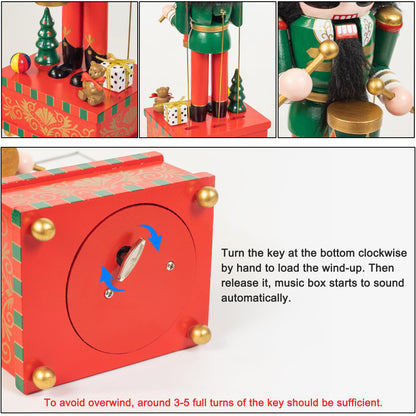 KI Store Christmas Nutcracker Green Music Box Wooden Drummer Soldier Nutcracker Figurine for Christmas Decorations Display Gift Collection