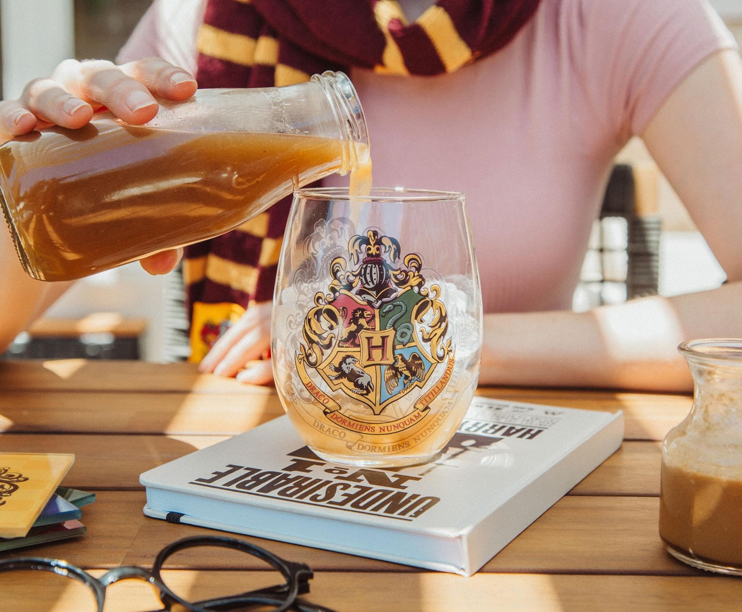 Silver Buffalo Harry Potter Hogwarts Crest Stemless Glass w/Display Box, 20 Ounces