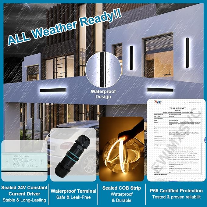 2 Pack 31.5inch Modern Outdoor Wall Light, 2700k-6500k Dimmable Long Exterior Light Fixtures Wall Mount, LED Linear Outdoor Wall Sconce Lights, IP65 Waterproof Outside Garage Lights for House