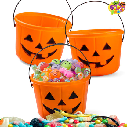 JOYIN 6PCS Halloween Trick or Treat Pumpkin Bucket, Jack O Lantern Candy Basket and Buckets for Trick or Treating, Orange Halloween Pails with Handle for Kids Party Favors Supplies Props